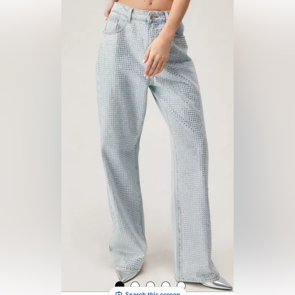Nasty Gal Diamante Denim Wide Leg Jeans – Size 10